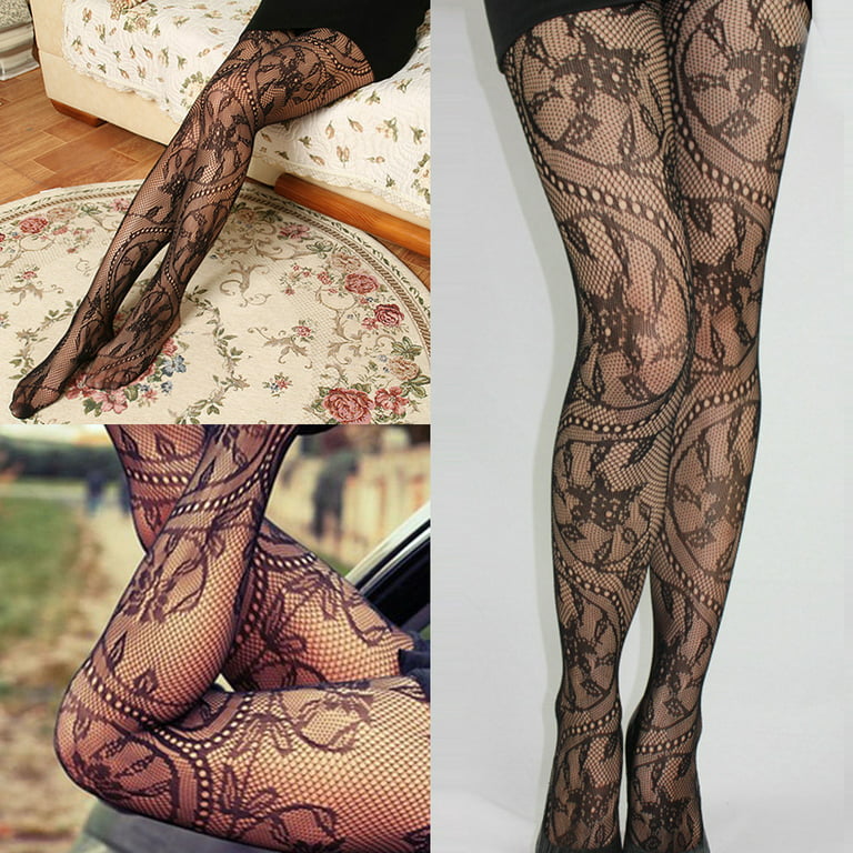 Women's Sexy Pantyhose Black Lace Fishnet Thigh High Sheer Stockings  Jacquard Elastic Accessories Fashion Tights Thin Floral Hosiery