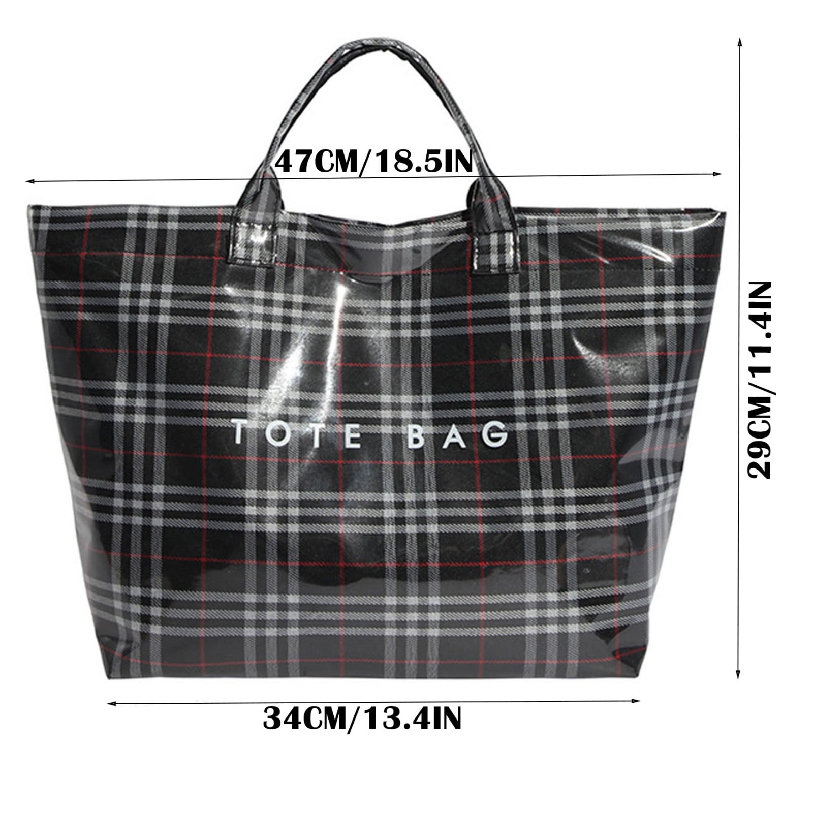 Comefolife Christmas Black Plaid PVC Tote Bag for Women Vintage Christmas Buffalo Check Tote Bag Plastic Handbag