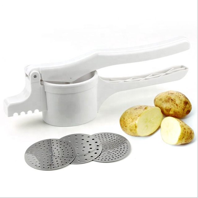 Triturador de patatas, triturador de patatas de acero inoxidable, triturador de ajo, triturador de patatas manual con 3 coladores reemplazables para patatas, verduras y frutas suaves