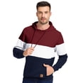 thumbnail image 2 of Satankud Men's Pullover Hoodies Plaid Jacquard Color Block Long Sleeve Casual Hooded Sweatshirts with Kanga Pockets Winered/White/Navyblue S, 2 of 8