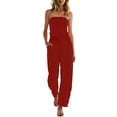 thumbnail image 2 of Women Jumpsuits for Summer​ Casual Strapless Sleeveless with Pockets, One-Piece Romper for Party and Travel Red XL, 2 of 9