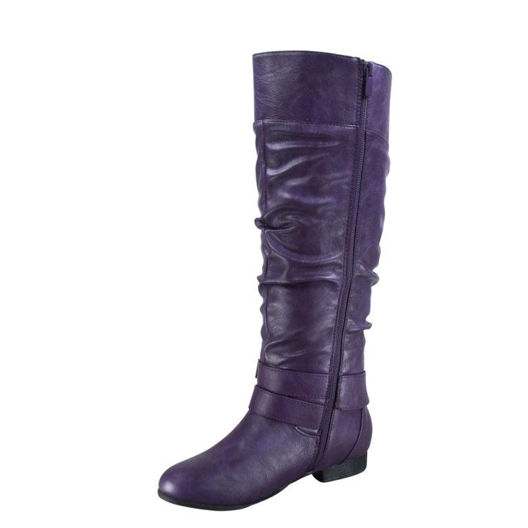 Toozon Women's Knee High Riding Boot Low Heel, Purple, Size