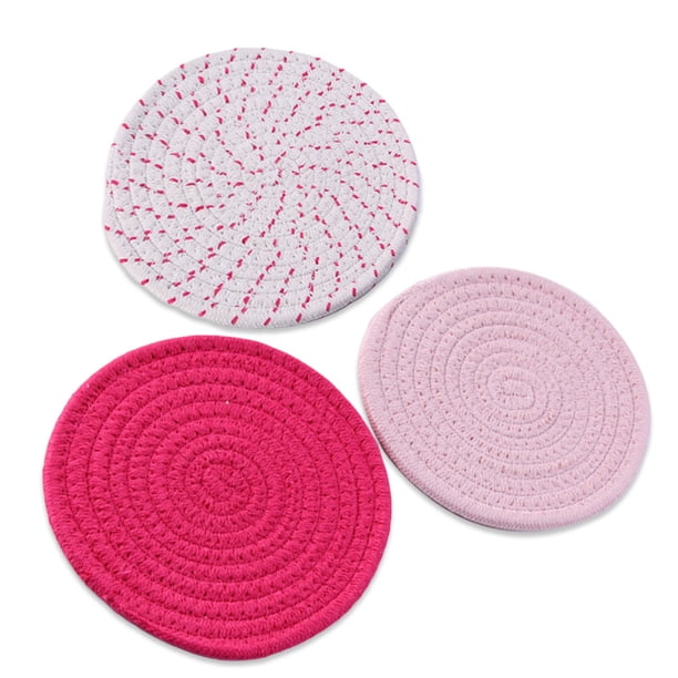 Matsuzay Tapete de Anti-escaldado Olla redonda Aislamiento térmico Almohadilla de de algodón trenzado Lavable Colocación de comedor Cocina Mostrada 3PCS/Set Rosa Matsuzay HA010159-02