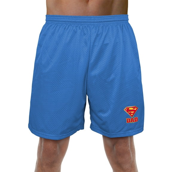 Superman Super Dad Shield Logo Mens Lined Mesh Shorts, Royal, Medium