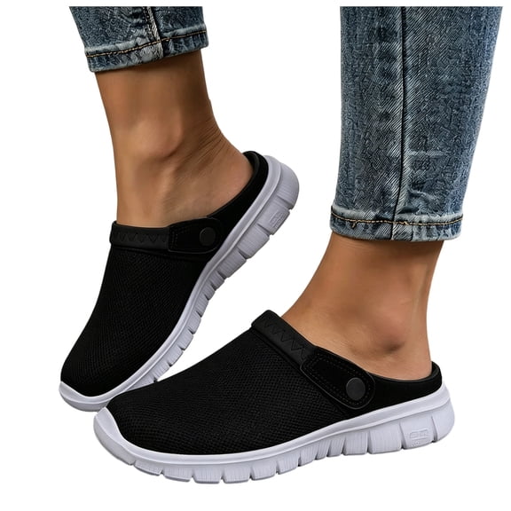 Rokment Men's Orthopedic Clogs Mules Backless Sandals with Arch Support and Back Straps Lightweight Comfortable Mesh Closed Toe Walking Slip on Driving Summer Shoes Black Size 6.5
