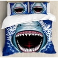 thumbnail image 1 of Ambesonne Shark Attack of Open Mouth Sharp Teeth Sea Danger Wildlife Ocean Life Cartoon Duvet Cover Set, 1 of 3