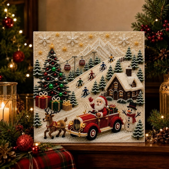 Christmas Pearl Art DIY Kit, 3D Diamond Painting Craft Set for Adults Beginners, Winter Xmas Home Room Wall Decor, Festive Seasonal Party Gift Supplies,C