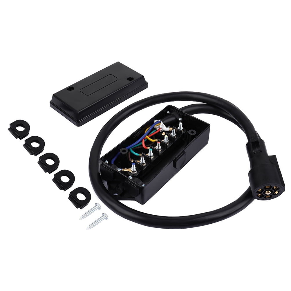 SCITOO RV 7 Way Plug Inline PreWired Trailer Cord Junction Box with 4 Foot Cable Heavy Duty 7
