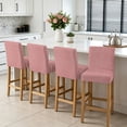 thumbnail image 3 of Peach Pink Bar Stool Cover Set of 6, Farmhouse Burlap Solid Pink Modern Linen Texture Stretch Bar Chair Cover, Removable Washable Pub Counter Stool Chair Slipcover for Kitchen Dining Room Pub Cafe, 3 of 9