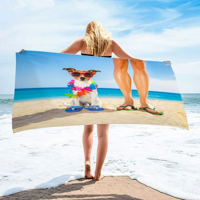Toalla de playa con temática de perro, ideal como regalo, de 76 x 152 cm, grande, de secado rápido, absorbente y con arena.