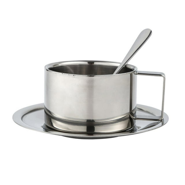 Juego de taza y cuchara de café de acero inoxidable, taza de café vietnamita doble Juego de 200ML