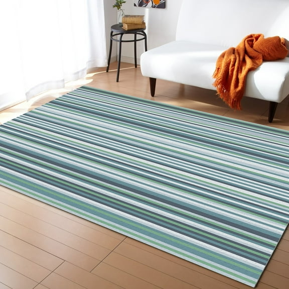 Area Rugs 2x3 Ft Blue and Green Geometric Stripes Non-Slip Washable Rug Indoor Rug Floor Mats Non Shedding Carpet for Living Room Bedroom Dining Room Home Decor
