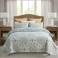 thumbnail image 1 of JML Bedspread Set, Queen, Light Grey & Blue Floral, 3 Piece, 1 of 6