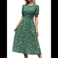 thumbnail image 1 of Vestidos Florales de para Mujer, Estilo Bohemio, Informal, de Verano, con Mangas Abullonadas, Estilo Occidental Verde XL, 1 of 10