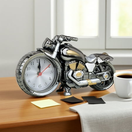 Gqtwoy Motorcycle Model Alarm Clock, Unique Decorative Clock for Home, Stylish Desk Decor, Ideal Gift for Father's Day, Vintage Tabletop Clock for Offices and Living Rooms, Eye-Catching Design