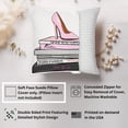thumbnail image 2 of Ethan Taylor Fashion and Glam Throw Pillow Soft Cushion Cover 'High Heel and Fashion Books Shoes High Heels Glam' Luxe Pattern Decorative Square Accent Pillow Case, 20x20 Inches, Pink, Black, 2 of 5