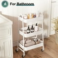 thumbnail image 5 of ZUNMOS 3 Tier Rolling Cart, Metal Utility Storage Cart with Lockable Wheels for Livingroom, Bathroom, Kitchen & Narrow Spaces, White, 5 of 9