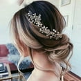 thumbnail image 3 of Bride Pearl Wedding Hair Vine Rhinestone Hair Piece Flower Bridal Hair Accessories for Women and Girls HV11, 3 of 4