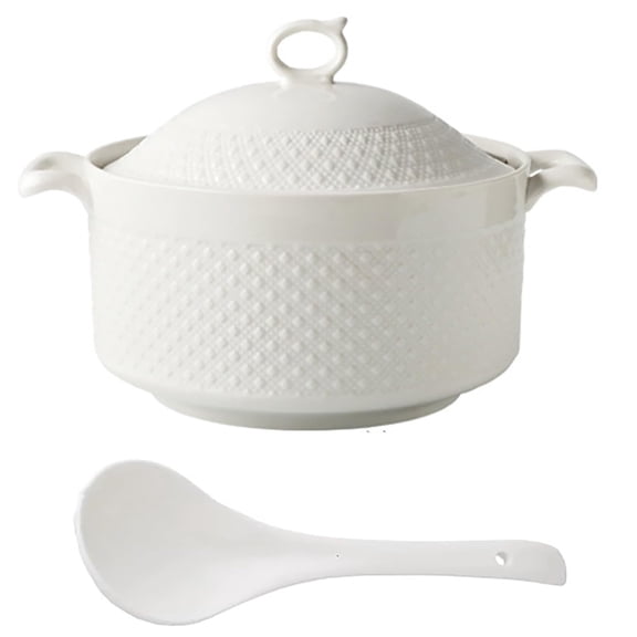 Soup Serving Tureen with Lid and Ladle Set,Double-Ear Covered Tureen Classic Serving Bowl for Soups Porcelain Serving Soup Bowls for Restaurant Home Kitchen Decoration