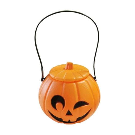 Tarmeek Halloween Pumpkin Bucket Plastic Candy Bags for Trick or Treat, Cute Pumpkin-Shaped Snack Container, Portable Handheld Party Supplies for Halloween Decorations