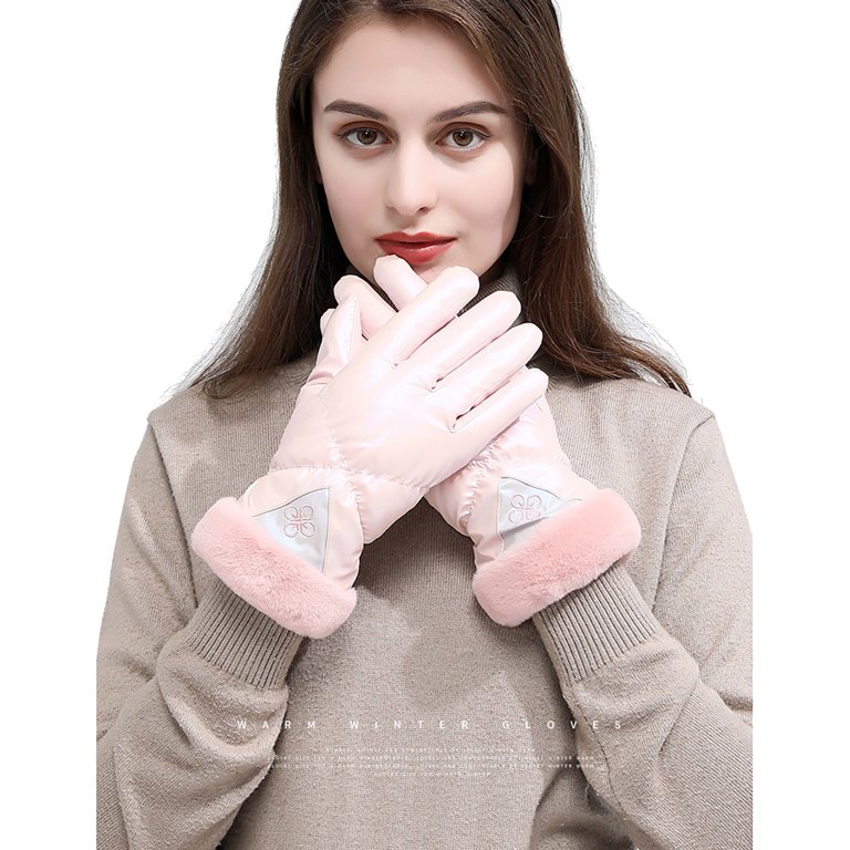 CHGBMOK Winter Gloves Pearlescent Womens Windproof Wrist Warm Gloves Winter  Mittens Ski Plus Velvet Thickening Touch-screen Glove on Clearance