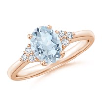 ANGARA Natural Solitaire Oval 1 ct Aquamarine and Diamond Promise Ring in 14K Rose Gold for Women (Size-8x6mm) | March Birthstone, Anniversary, Jewelry Gift for Women | Natural Aquamarine Ring