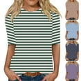 thumbnail image 5 of Fancifize Women Half Sleeve Striped T-Shirts Round Neck Tops Loose Fit Casual Fall winter Comfy Basic Tee, 5 of 5