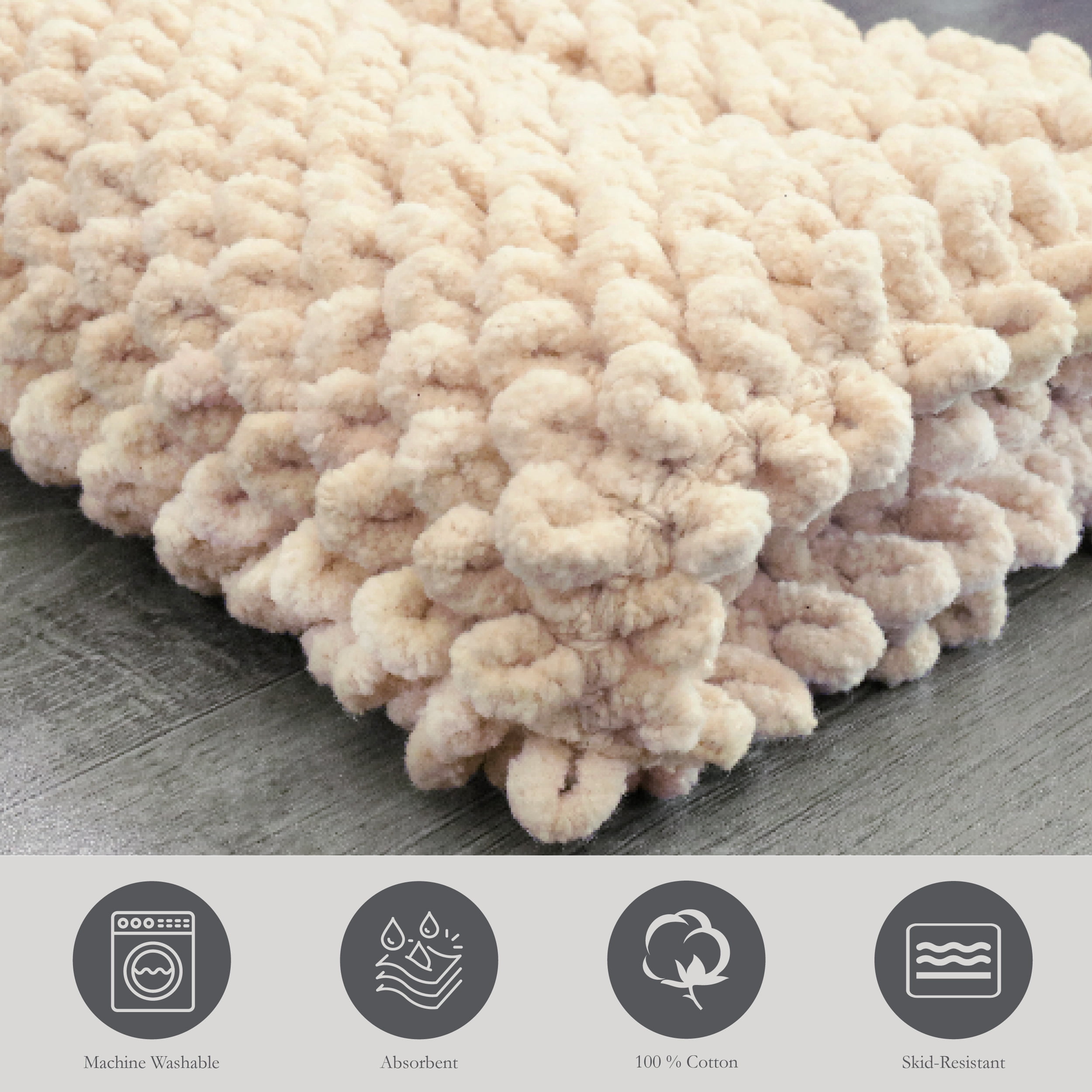 Jean Pierre New York Sophie Border 100% Cotton Bath Mat - Non-Slip Bath Rug - Ivory - 17" x 24"
