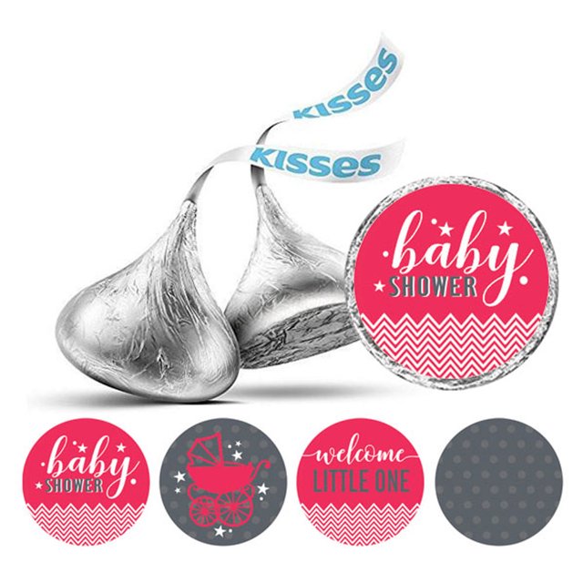 Darling Souvenir Candy 190 Pcs Baby Shower Theme Stickers DIY Chocolate Labels-Pink & Gray