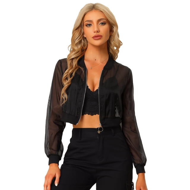 Chaqueta bomber corta para mujer, informal, ligera, con cremallera Negro S