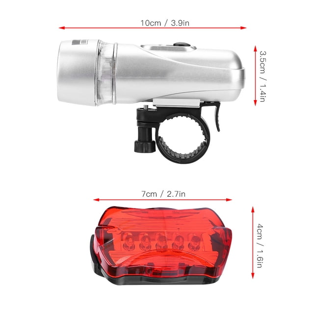 Waterproof 5 LEDs, Front Headlight Rear Light Bike Bicycle Set AccessorySilver