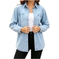thumbnail image 2 of ClodeEU Women's Classic Button Down Denim Shirt Jacket,Casual Loose Jean Shacket ,Women's Plus S, 2 of 9