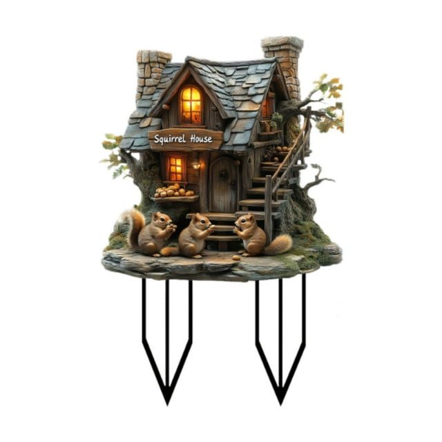 Estaca para casa de ardilla para jardín, letrero para jardín, adorno en 2D, accesorio decorativo para jardín, , festival, , patio