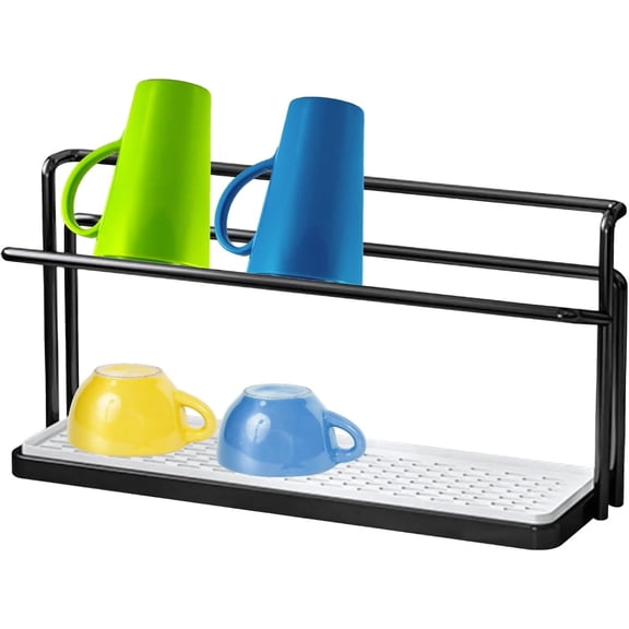 2-Tier Water Bottle Drying Rack with Drain Board, Rustproof Metal Kitchen Counter Organizer and Cup Holder for Tumblers, Wine Glasses and Baby Bottles, Black