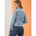 thumbnail image 4 of Chaqueta vaquera desgastada de manga larga con botones de mezclilla para mujer Azul claro S, 4 of 5