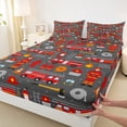 thumbnail image 4 of Castle Fairy Cartoon Fire Truck Print Queen Sheet Sets 4 Pieces for Teens, Firefighter Seamless Bed Set for Kids Bedroom, Red Gray, 4 of 6