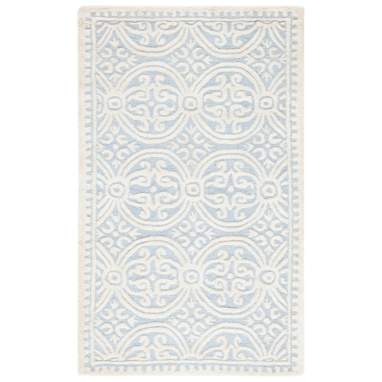 SAFAVIEH Cambridge Leslie Geometric Wool Runner Rug, Light Blue/Ivory, 2'6" x 22'