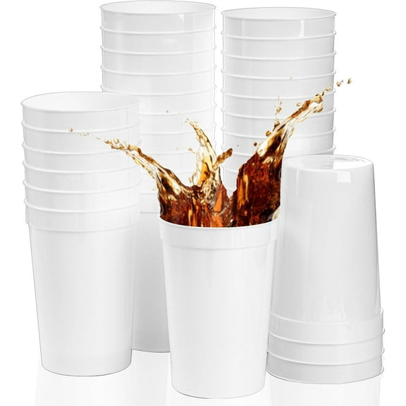 30 Pack 16 oz. Plastic Cups Tumblers Blank Reusable Drink for Parties, Events, Marketing, Weddings, White