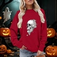 thumbnail image 2 of Halloween Sweatshirt for Women Hoodless Sweatshirt Cozy Pullover Top in Soft Knit with Relaxed Fit for Casual Wear and Versatile Comfort Red XL, 2 of 4