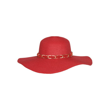 Chic Headwear Large Floppy Paper Braid Sun Hat w/ Chain Link