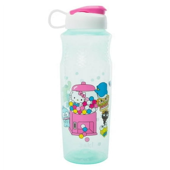 Zak! Hello Kitty Reusable Water Bottle 30oz - Blue Bottle - Hello Kitty And Friends Gumball Machine Themed - White/Pink Flip Cap