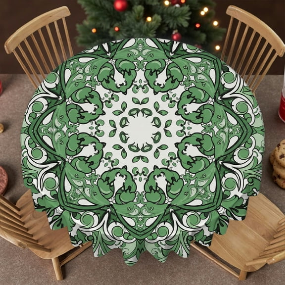 RKSupls 60 InchFrench Green Geometric 60 Inch Round Tablecloth, Festive Table Setting -  Holiday-Themed Design  Soft, Wedding, Party, Holiday, Home Dining