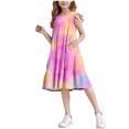 thumbnail image 1 of ZACPNCV Robe Fille Manches à Volants à Étages Évasée Ligne A Mignonne Midi Décontractée Robe d'Été Rose Vif 4-5 Ans, 1 of 9