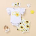 thumbnail image 3 of IBTOM CASTLE Newborn Baby Girls Casual Clothes Ruffles Sleeve Romper + Fruit Floral Bottoms Shorts + Headband 3PCS Summer Birthday Outfits 6-9 Months Sunflower, 3 of 8