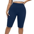thumbnail image 5 of Women's Plus Size Yoga Workout Shorts, High Waist Butt Lifting Elastic Waistband, Solid Active Shorts for Running Gym Training | TruHer,Navy 3XL, 5 of 8