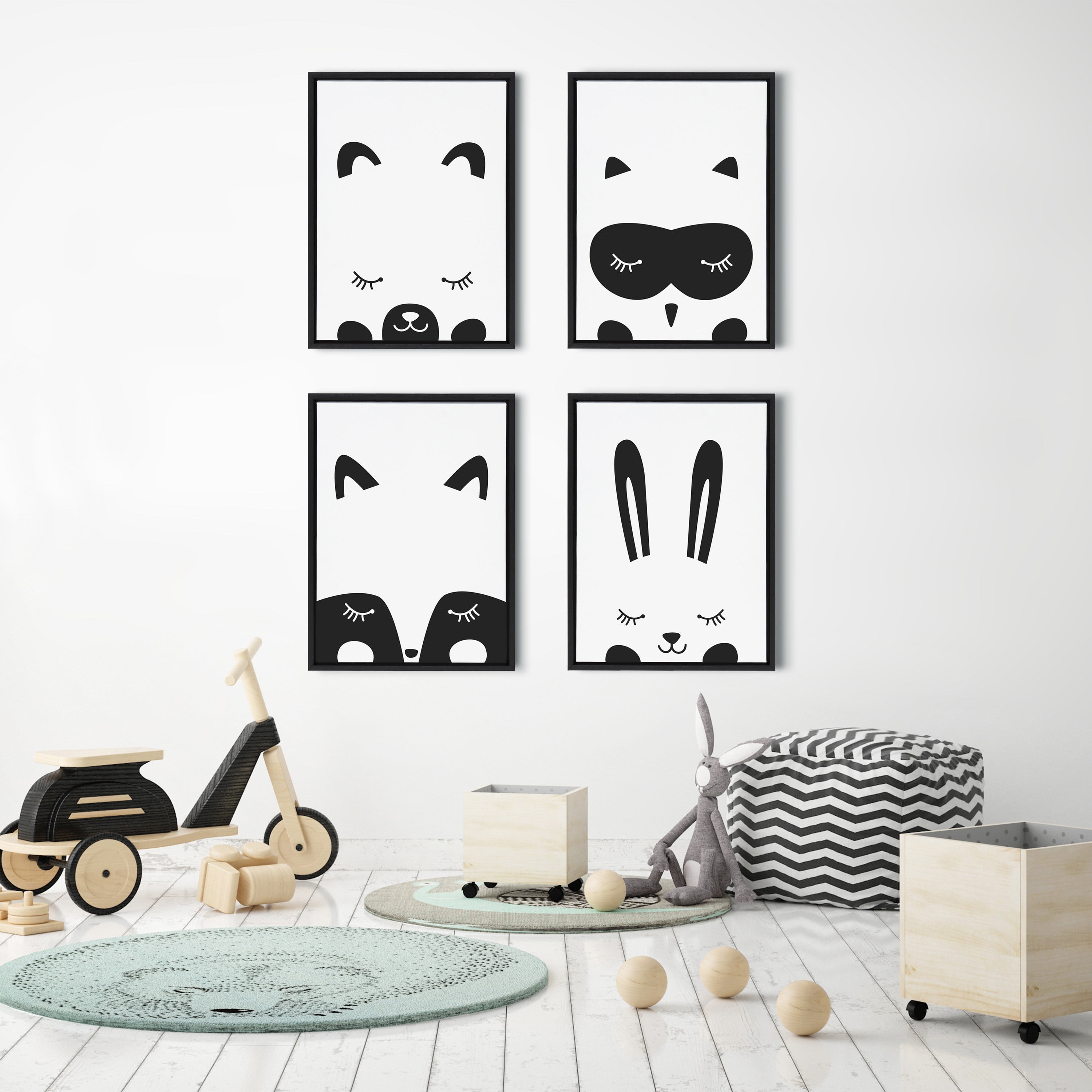 Kate and Laurel Sylvie Modern Baby Owl Framed Canvas Wall Art by Rachel Lee of My Dream Wall, 18x24 Black, Adorable Animal Art for Wall