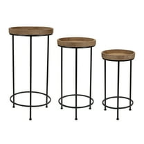 Round Plant Stand Table Set - Wood Metal Indoor Display Tiered Shelves (2 Pack)