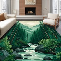 Flatwoven High Traffic Area Rug, Lush Green Forest Ambiance, Non Slip, Stain Resistant, Washable Area Rugs for Living Room, Bedroom(Green, 6X9)