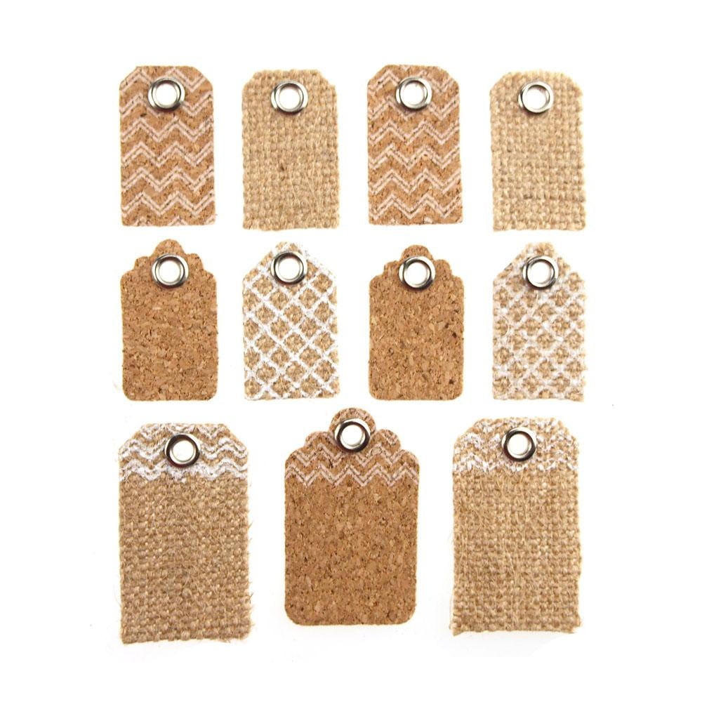 Self Adhesive Natural Burlap & Cork Tags, Rectangle, 11Count