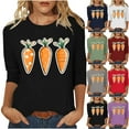 thumbnail image 1 of Hauts de Printemps pour Femmes 2025 Printemps/été Imprimé de Pâques Manches 3/4 Col Rond Blouse Décontractée, 1 of 7